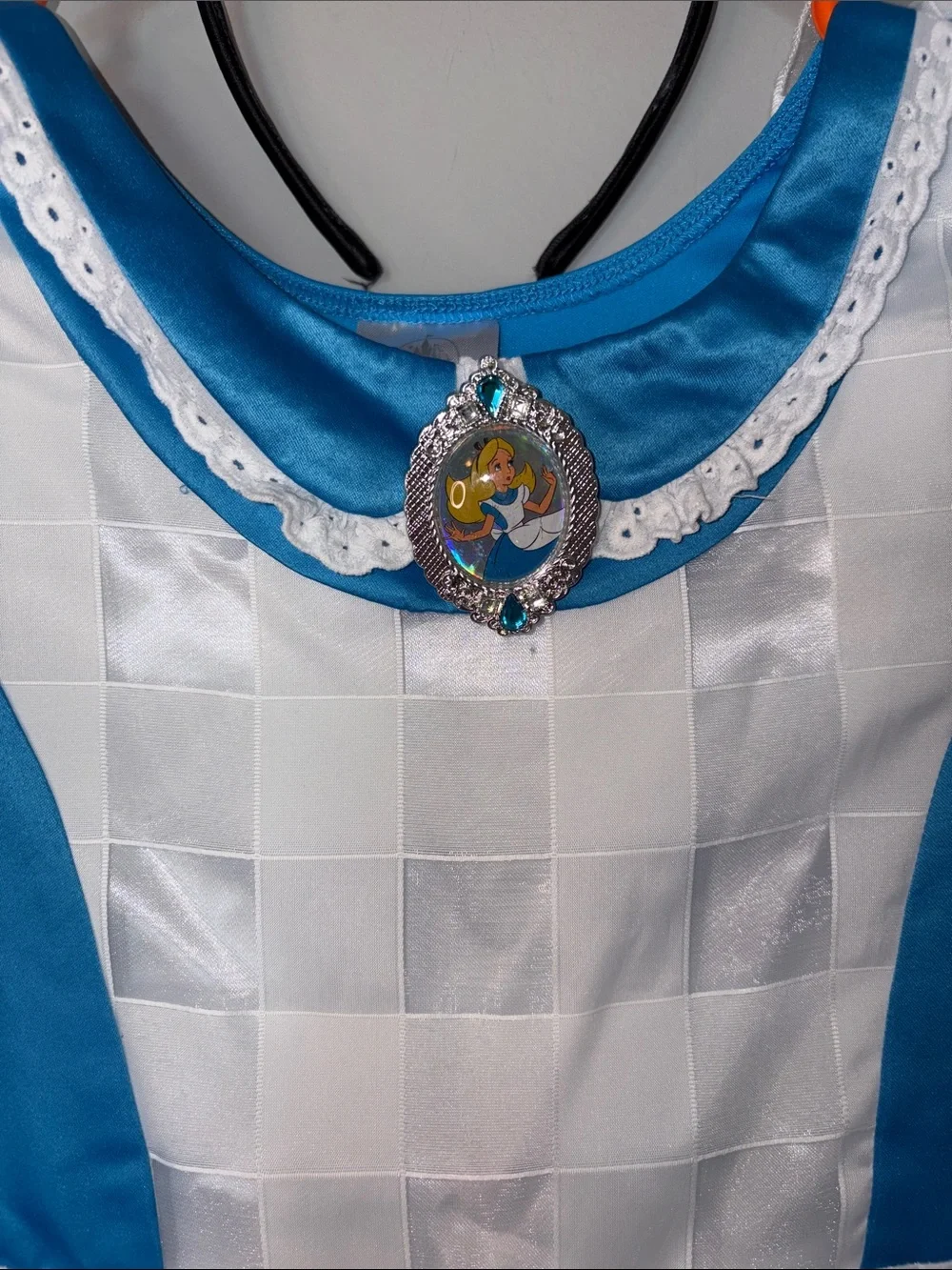 Disney Store Blue and White Alice in Wonderland Costume Dress with Headband